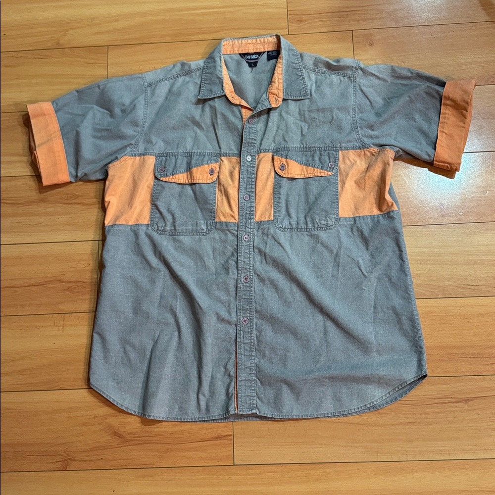 Vintage Barnaby gray and orange short sleeve button down shirt